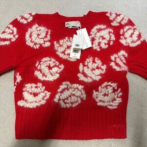Tory Burch Rose Embroidered Sweater NWT Size XS